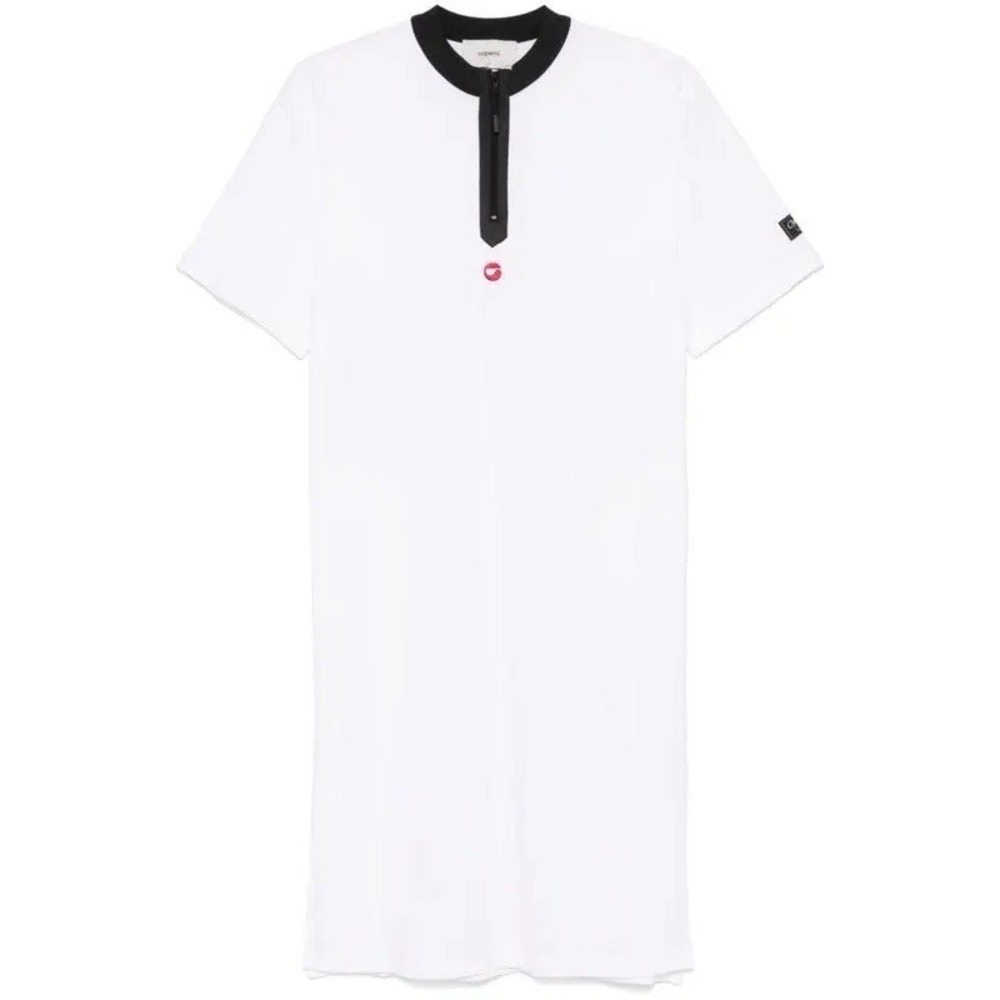 Coperni Women's Large White Half Zip Midi Dress Logo Lightweight Cotton Jersey